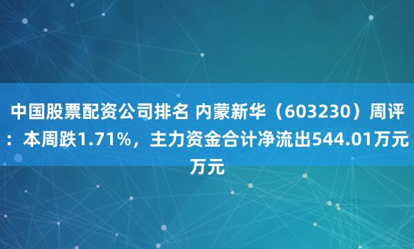 中国股票配资公司排名 内蒙新华（603230）周评：本周跌1.71%，主力资金合计净流出544.01万元